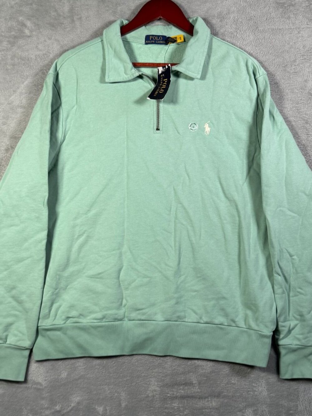 Polo Ralph Lauren Sweatshirt Mens L Mint Green 1/4 Zip Pullover French Terry